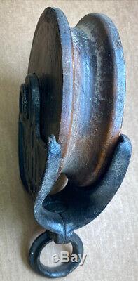 Antique /Vintage Cast Iron Myers Barn Wood Pulley Old Farm Tool Rustic Primitive