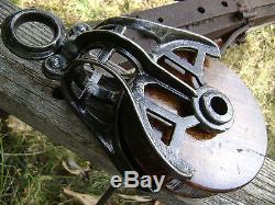Antique / Vintage Cast Iron Myers OK Barn Pulley Old Farm Tool Rustic Primitive