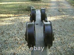 Antique Vintage Cast Iron Ney Wood Track Hay Trolley Farm Barn Pulley Tool