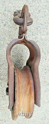 Antique Vintage Cast Iron Starline Single Star Pulley Barn Farm Tool Red Paint