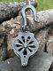 Antique Vintage Cast Iron WITH FORGED HOOK PULLEY Tool Rustic Decor Primitive
