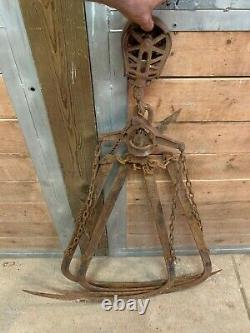 Antique Vintage F. E. MYERS Claw Hay Grapple Forks & Original Drop Pulley