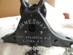 Antique Vintage Jamesway NY Cast Iron Hay Trolley Drop Pulley Barn Farm Tool