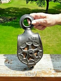 Antique Vintage Ornate Barn Pulley Cast Iron And Wood