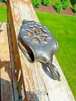 Antique Vintage Ornate Barn Pulley Cast Iron And Wood