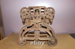 Antique Vintage THE HARVESTER Hay Trolley Carrier Cast Iron Pulley Farm Tool