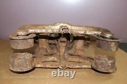 Antique Vintage THE HARVESTER Hay Trolley Carrier Cast Iron Pulley Farm Tool