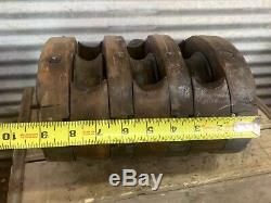 Antique Vtg Early 1900s Wood & Cast Iron 3 Row Block & Tackle Pulley Primitive