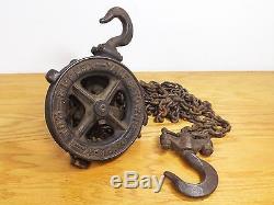 Antique WORKING 1893 Yale & Towne Duplex Spur Geared 1 Ton Chain Hoist withChains
