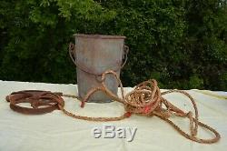 Antique Well Pulley #10 Galanized Water Bucket 25 Ft Rope