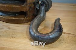 Antique Wood/Cast Iron Boat Ship Maritime Barn Block & Tackle Pulley 27 38lb
