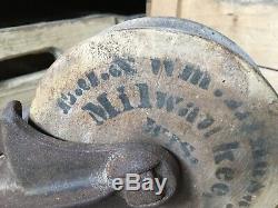 Antique Wood Iron Barn Pulley E J & Wm Lindsay Milwaukee Wisconsin 1880s Patent
