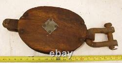 Antique Wood MILL Factory Farm Pulley Chain Fall Hay Loft Block & Tackle