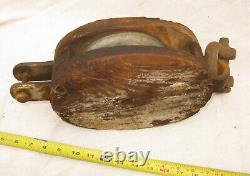Antique Wood MILL Factory Farm Pulley Chain Fall Hay Loft Block & Tackle