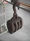 Antique Wood Pulley Large 3 Rollers Block & Tackle Iron Hook Steampunk Deco