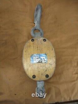 Antique Wood Wooden Block Tackle Barn Farm Pulleys Hooks & Rope Rustic Decor Lot