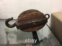 Antique Wooden Huge Double Wood Pulley Block 21 Inch Vintage Ship Nautical