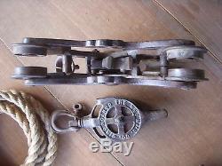 Antique barn hay trolley pulley / antique ney hay trolley with track and rope