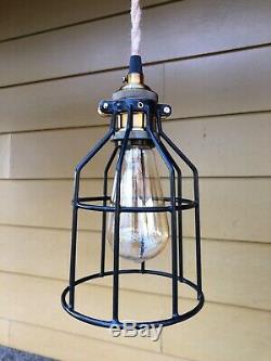 Antique barn hay trolley rustic light fixture with rope and Edison bulbs
