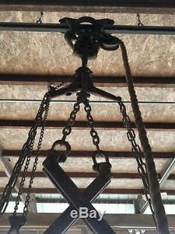 Antique barn hay trolley with track & hay fork rustic light fixture