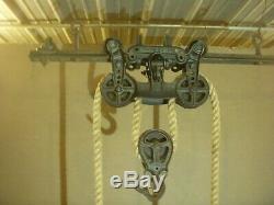 Antique barn hay trolley with track & rope / antique loudens hay trolley