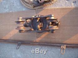 Antique barn hay trolley with track & rope / antique porter hay unloader