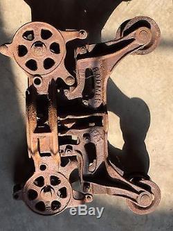 Antique cast iron hay trolley barn pulley vintage farm implement unloader hay