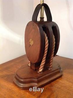 Antique double Wooden Pulley-Block and Tackle Nautical Steampunk Lamp cast iron
