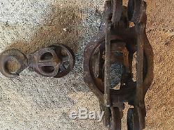 Antique hay trolley cast iron farm tool barn pulley unloader vintage carrier