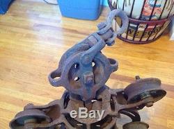 Antique hay trolley cast iron farm tool barn pulley vintage carrier unloader