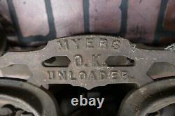 Antique hay unloader drop pulley O. K. Meyers cast iron 19th c steampunk