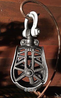 Awesome Myers Antique Wood Beam Hay Trolley Pulley Cast Iron Rustic Light