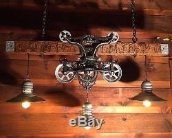 Awesome Myers Antique Wood Beam Hay Trolley Pulley Cast Iron Rustic Light