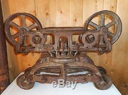 BEAUTIFUL! Antique Unloader Hay Trolley Carrier Iron With Drop Pulley and Trip