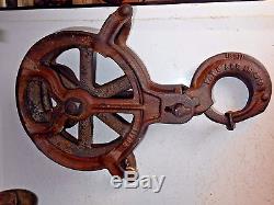 BEAUTIFUL! Antique Unloader Hay Trolley Carrier Iron With Drop Pulley and Trip
