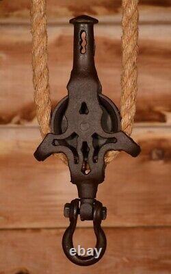 BEAUTIFULLY ORNATE Vintage 1800s Myers Hay Barn Trolley Carrier Farmhouse Pulley