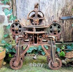 BOOMER Antique vtg Cast Iron HAY TROLLEY with Pulley Barn Industrial Farm Fresh