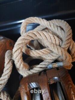 BOSTON LOCKPORT Block Co WOOD & METAL PULLEY SET 4 6 inch with rope