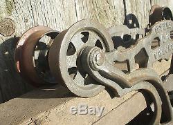 Beautiful mid-size F E Myers cast iron hay trolley carrier