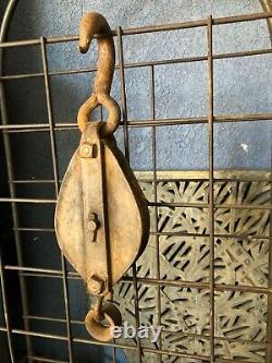 Big Beefy All-Iron Rusty Industrial Decorative and Functional Pulley