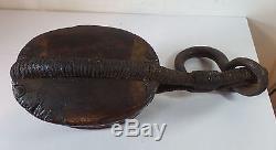 Big Early 18th c. Antique Industrial Rope Barn Ship Nautical Block Tackle Pulley