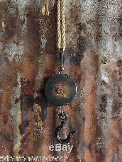 Block & Tackle Metal Rope Pulley Rust Antique Vintage Industrial Steampunk Decor