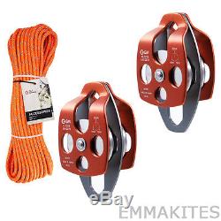 Block and Tackle Pulley System Set with 7/16 Double Braid Rope for Lifting Work