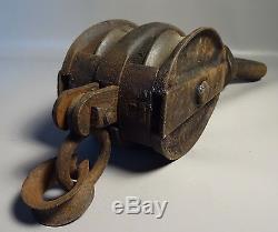 C1880 Hook Block & Tackle Pulley All Cast Iron 22lbs. Bagnall & Loud Boston
