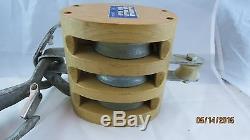 Campbell 5 Triple Steel Wheel Wood Block Pulley 2400 LB WLL New Old Stock