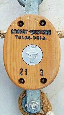 Crosby Western Pulley Block Tackle PAIR with Rope Vintage