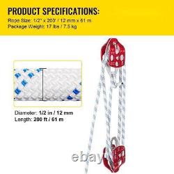 Double Pulley Rigging 1/2 In. X 200 Ft. Twin Sheave Block And Tackle With Braid