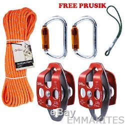 Double Sheaves Mobile pulley system for block and tackle with 30 50 100ft Rope