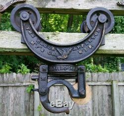 Eagle Hay Carrier Trolley Cast Iron Barn Pulley Appleton WI Wis 1883 Shield