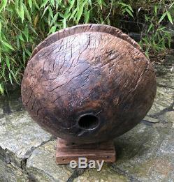 Early Chinese wooden well pulley 17th to 18th c Carved from single block of wood